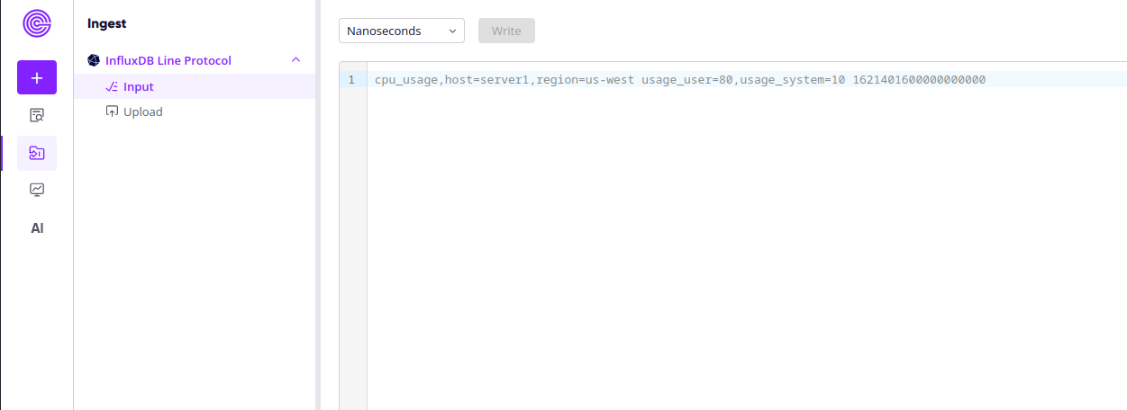 Upload Data in InfluxDB Line Protocol Format via Web UI