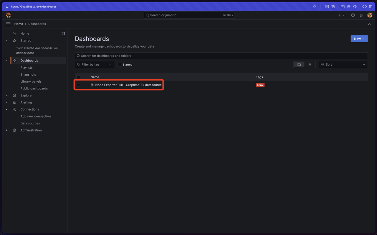 Select Node Exporter Full dashboard