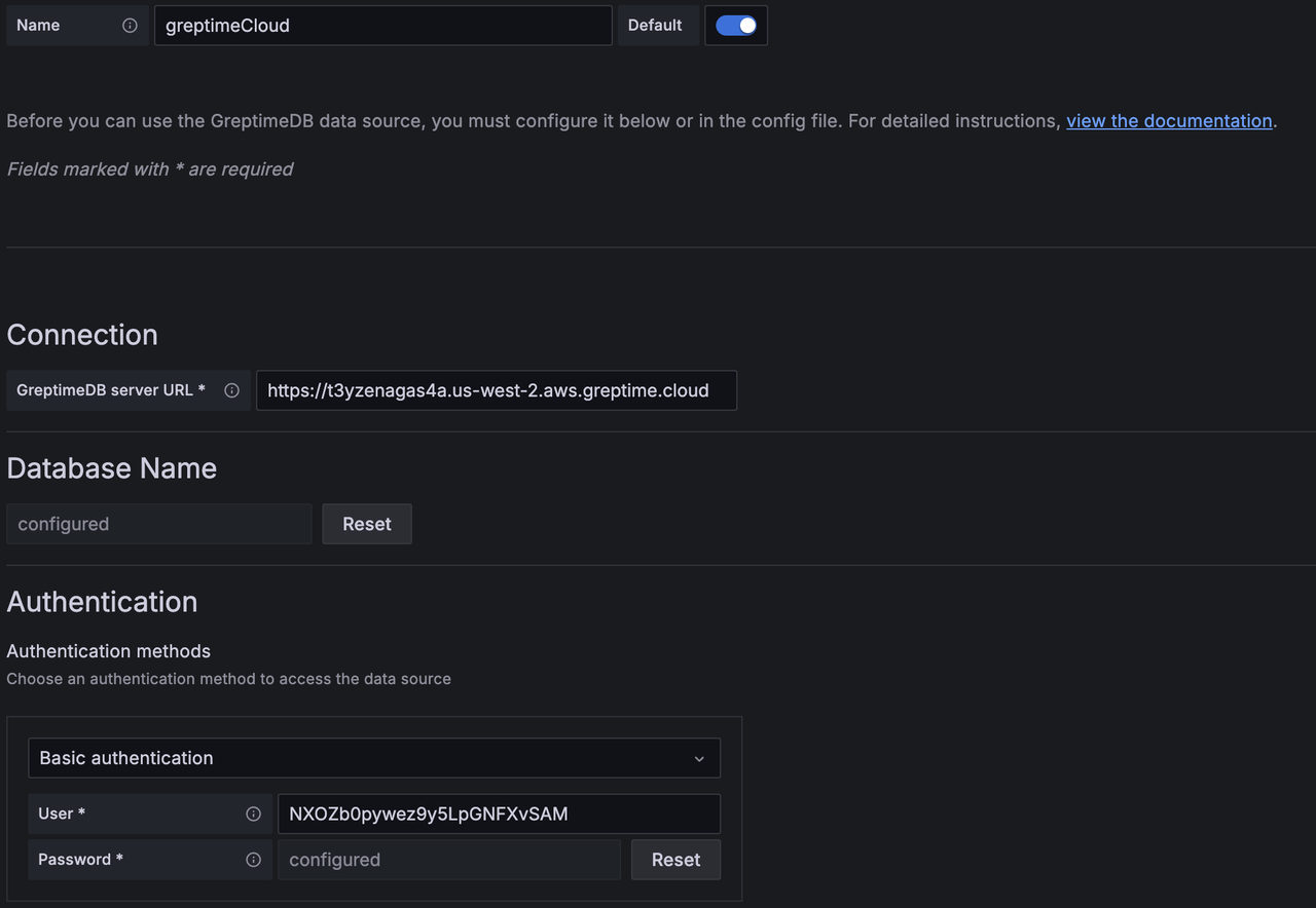 GreptimeCloud connection info
