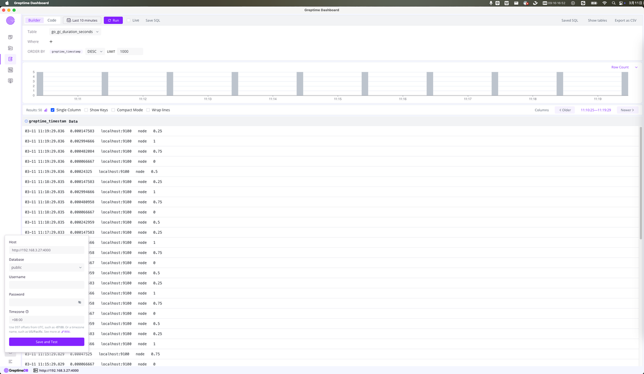 (Figure 1: GreptimeDB Desktop Dashboard Interface)