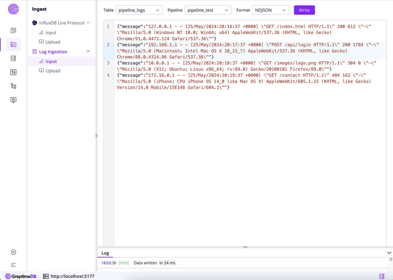 (Figure 3: Log Ingestion Panel Example)