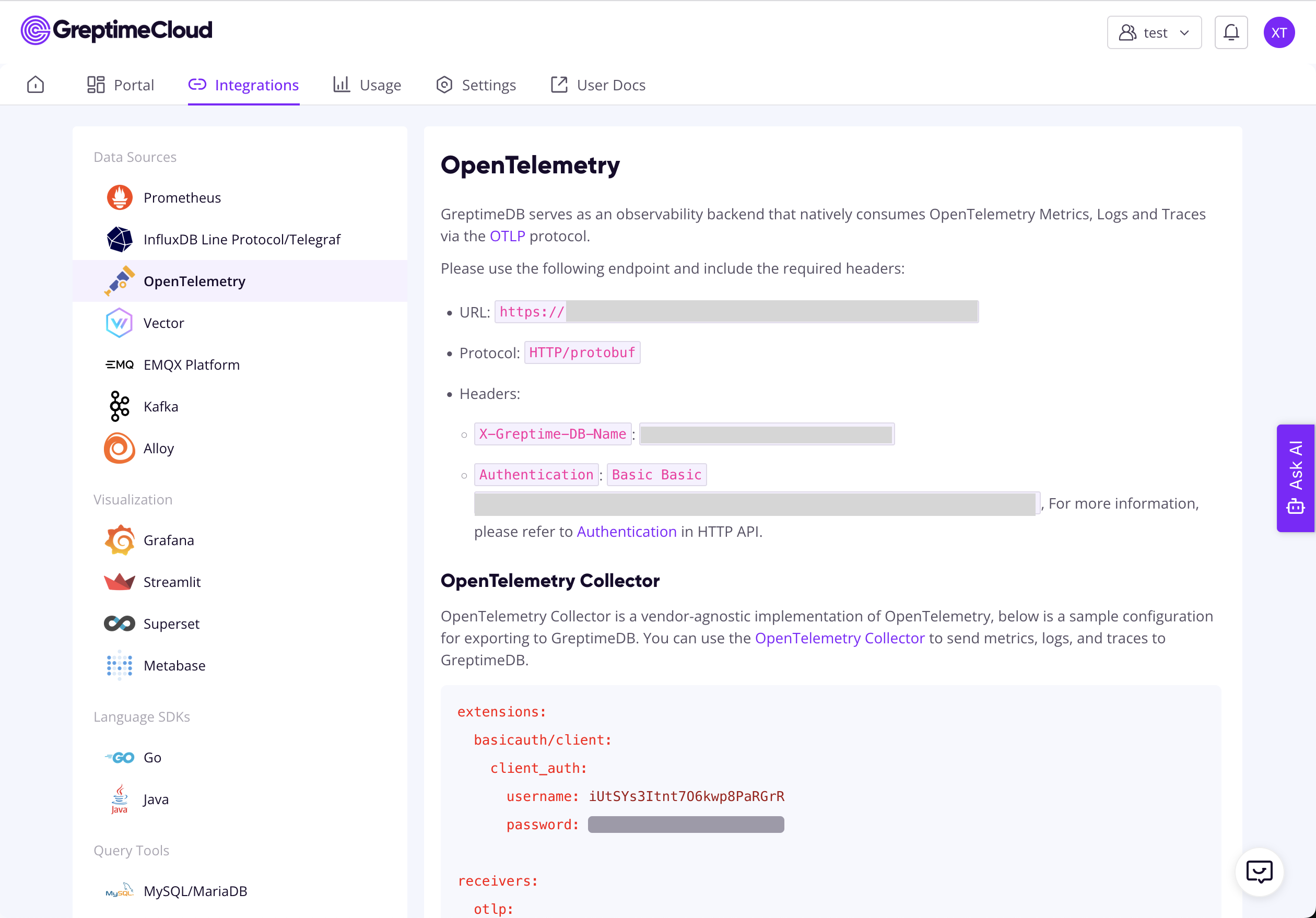 （Figure 1: GreptimeCloud OTLP）