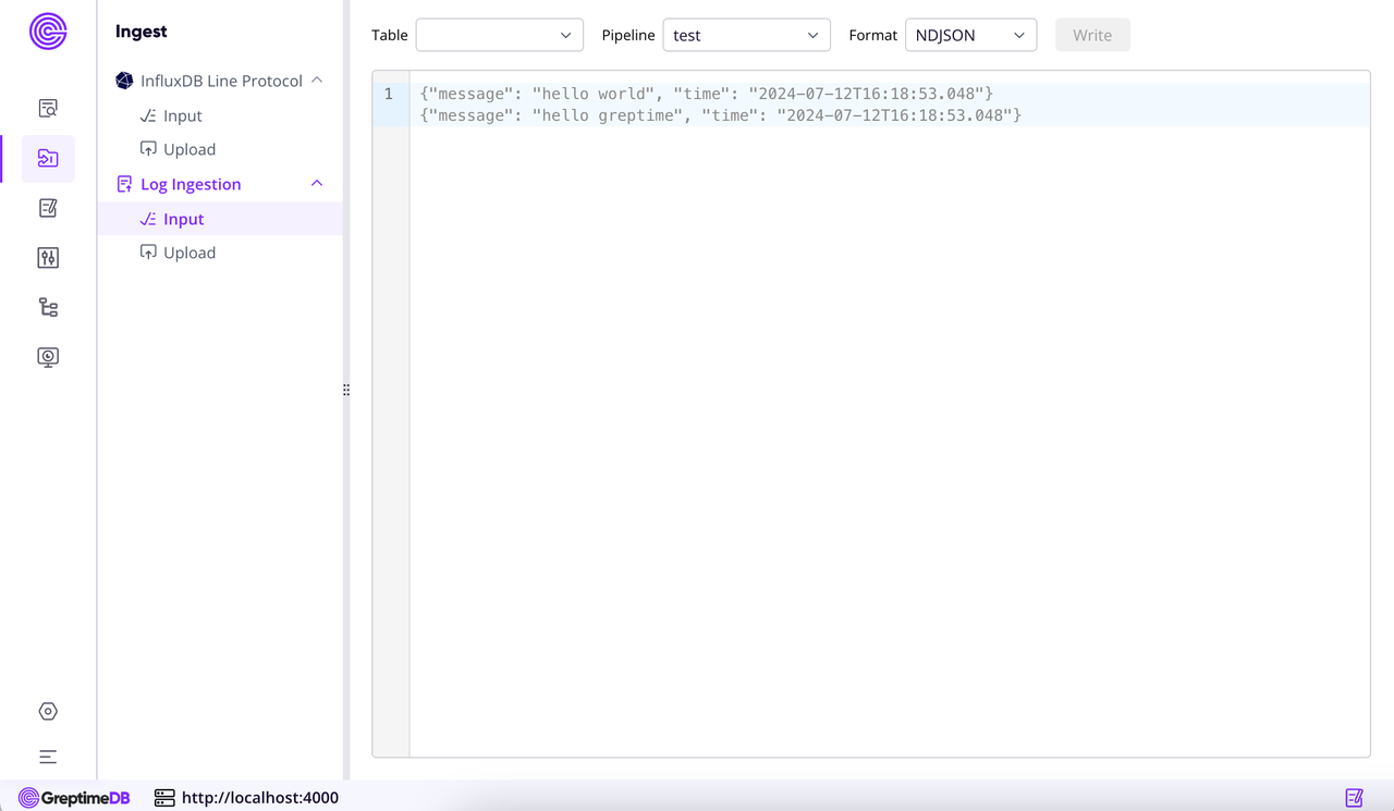 （Figure 3: Log Ingestion Page Example）