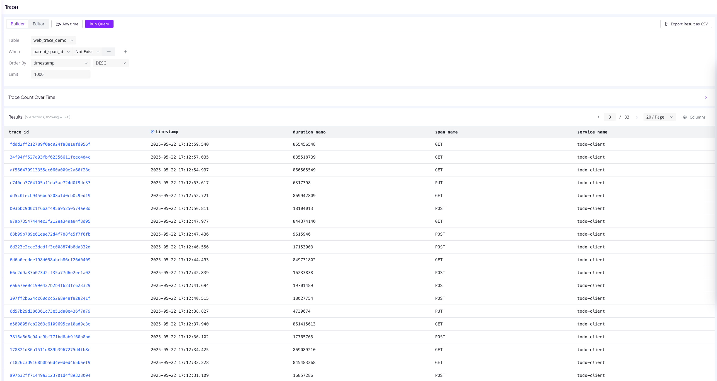 （Figure 1: Trace List Query）