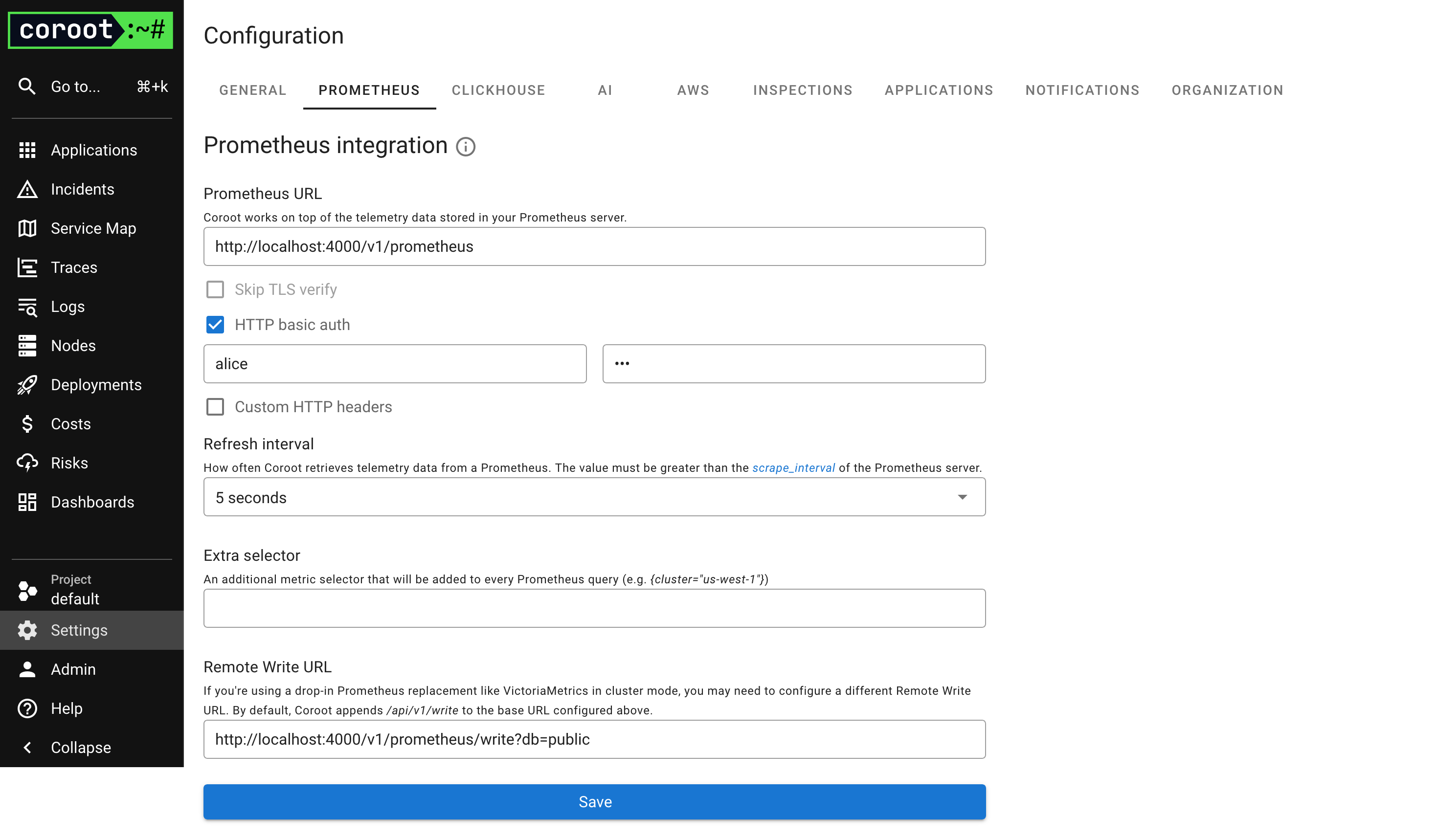 (Figure 1: Coroot Prometheus Configuration)
